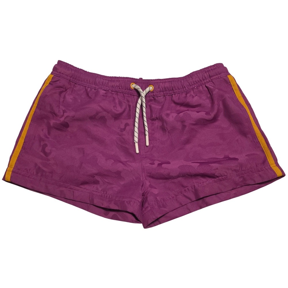 AussieBum Purple Camo Jacquard Swim Trunks Yellow Stripe Medium